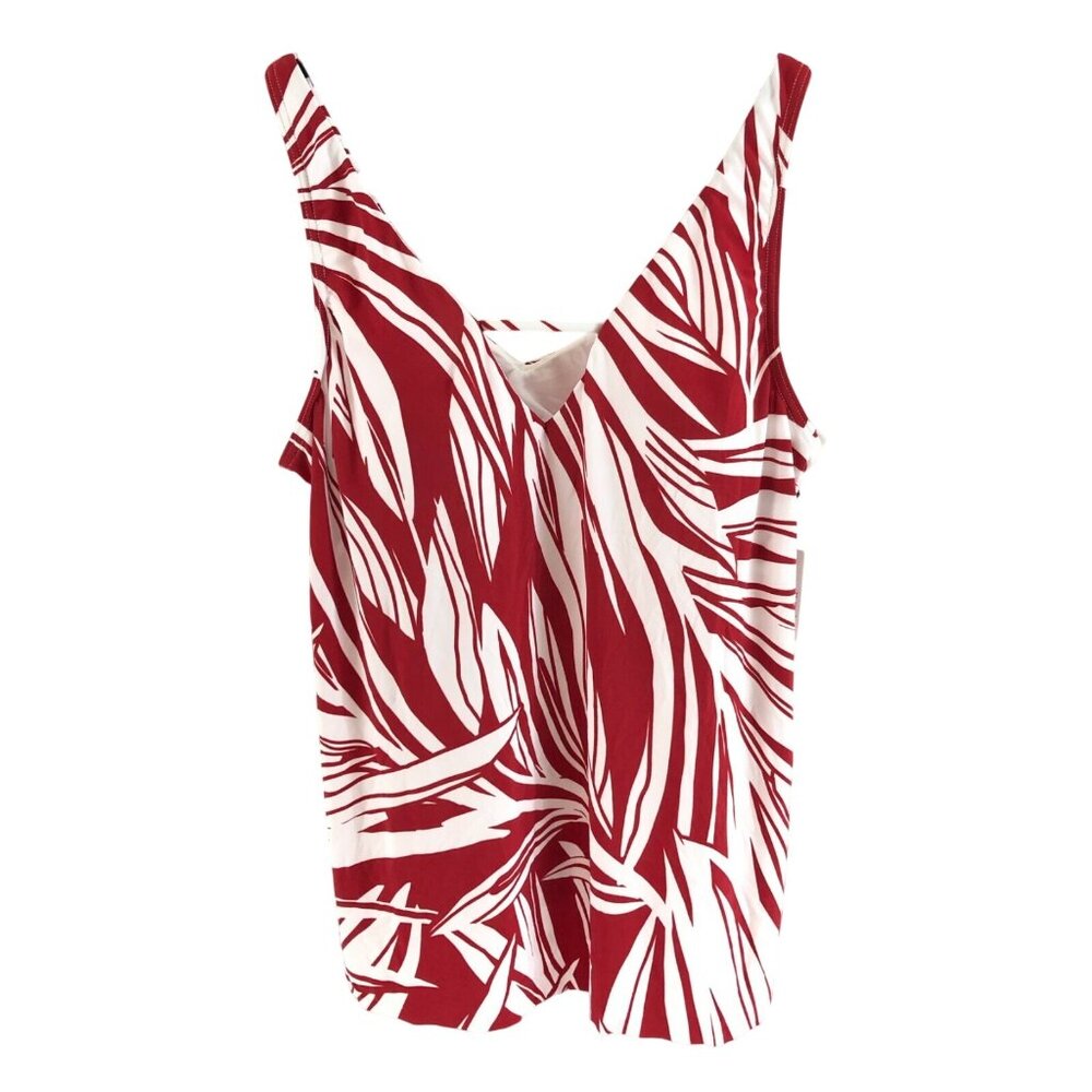 Dreamsuit by Miracle Brands Tankini Top Palm Leaf Print V Neck Red White Size 10